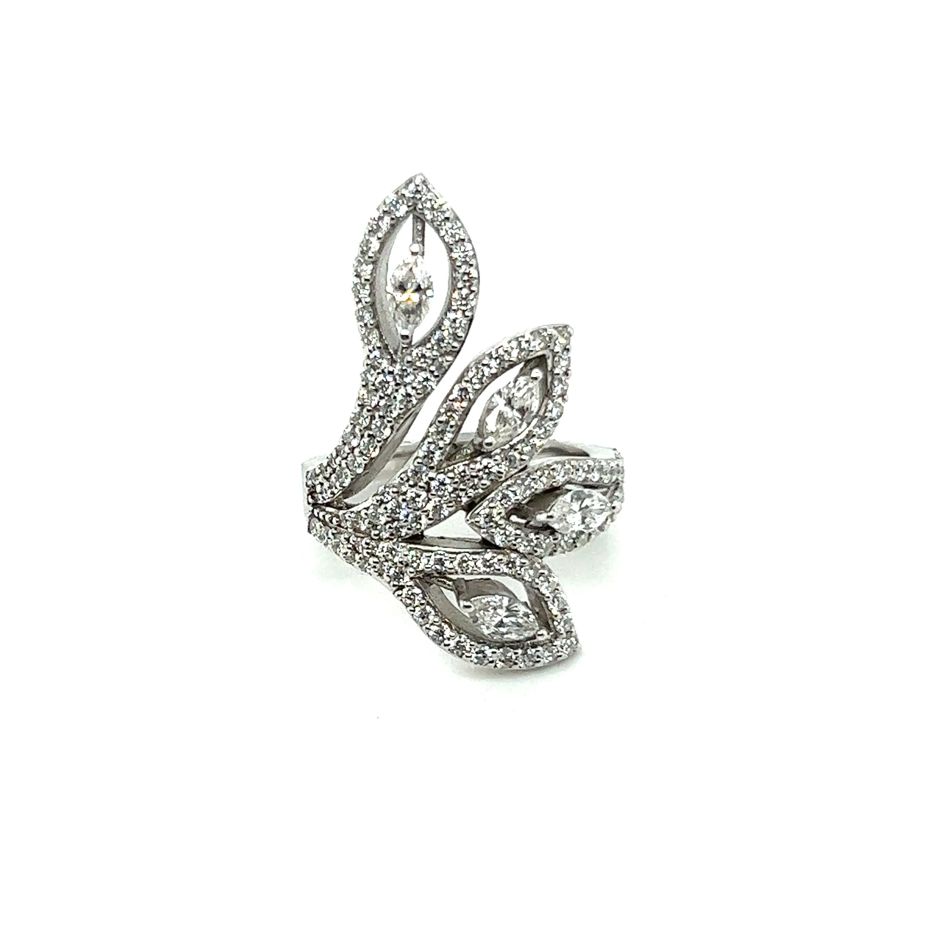 14K Diamond White Gold Marquis And Round Cut Diamond