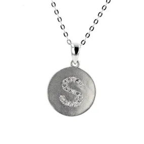 14K WG Small Diamond Initial S Disk Pendant