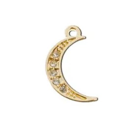 18mm Gold Plated with Clear Crystals Moon Charm
