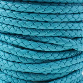 5mm Braided Turquoise Round Leather Cord with Hollow Core by the Foot