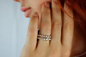 925 Sterling Silver Stretch Accent Bead Ring, Stacked Rings, Women's Rings