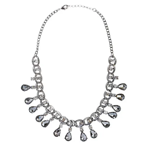 Beautiful Crystal Rhinestone Dazzling Dangling Teardrop Necklace Set J528 Gray