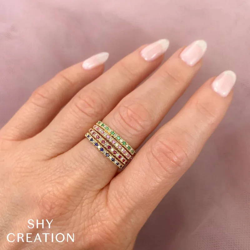 Diamond and Sapphire Alternating Band Ring