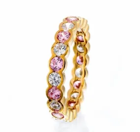 Faux Pink Diamond Cubic Zirconia Bezel Set Eternity Band In Sterling Silver