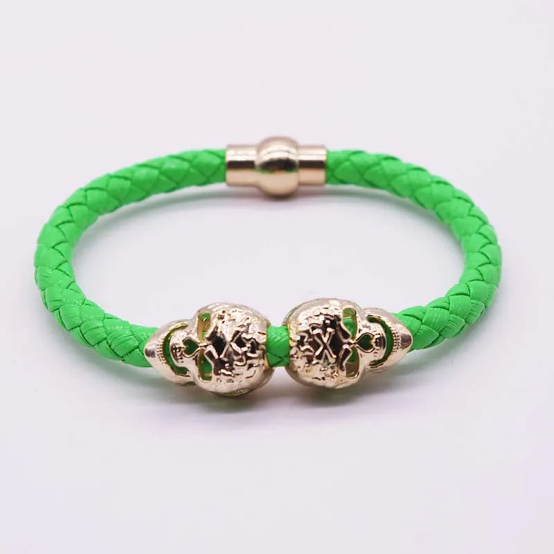 Hot Selling Fashion Braided Leather Bracelets Gold Plated Skull Bracelet Men Punk Wrap Bracelet Women Jewelry