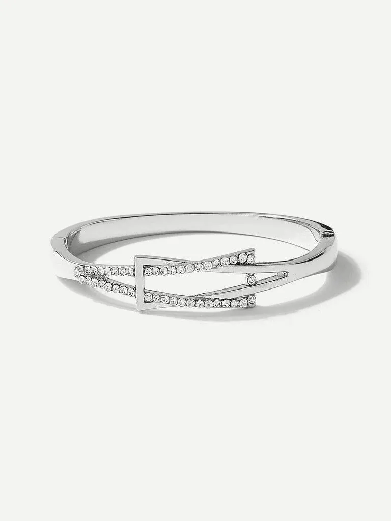 Rhinestone Inlay Spring Cuff Bangle