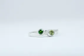 Silver two green stone stackable ring
