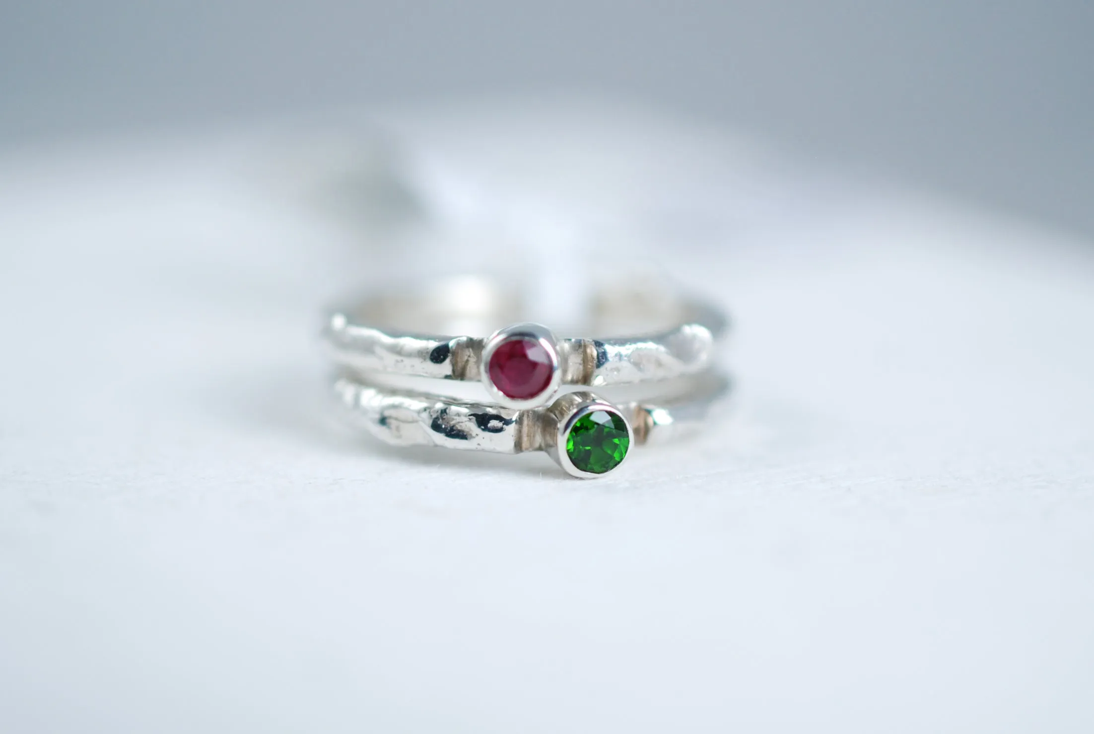 Sterling Silver stacking ring with green chrome diopside.