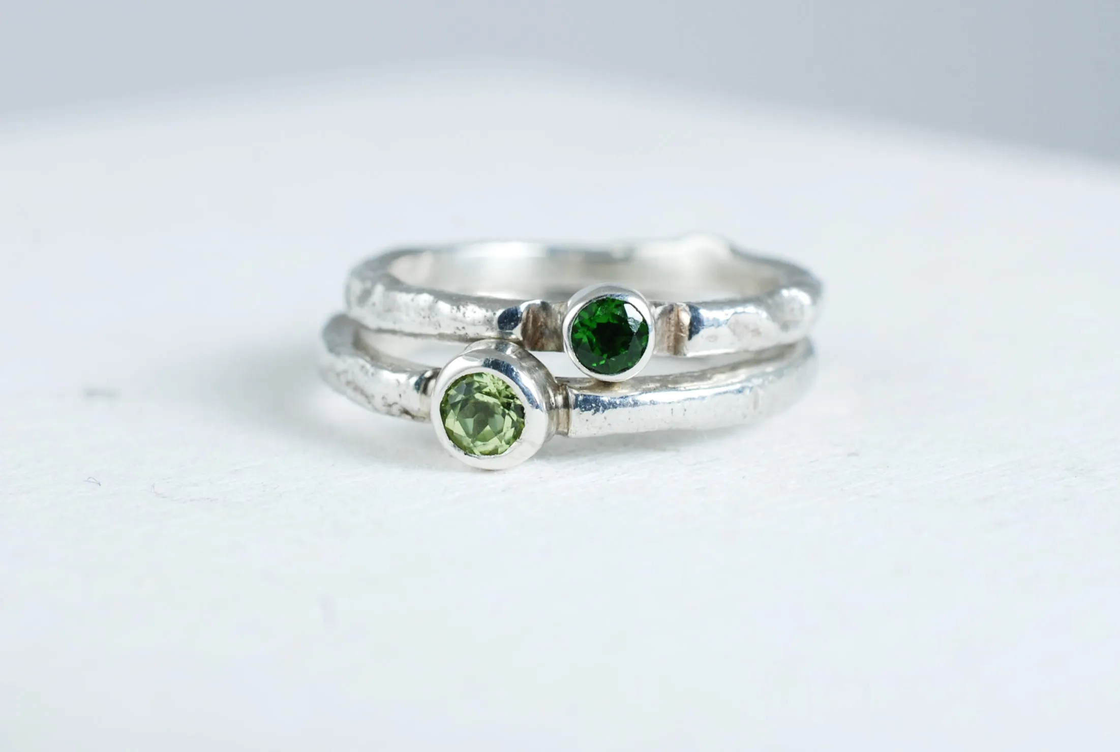 Sterling Silver stacking ring with green chrome diopside.