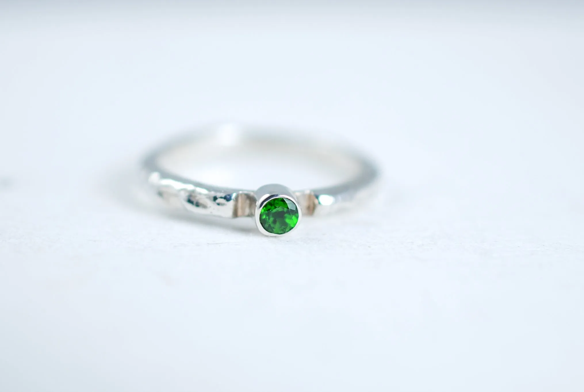 Sterling Silver stacking ring with green chrome diopside.