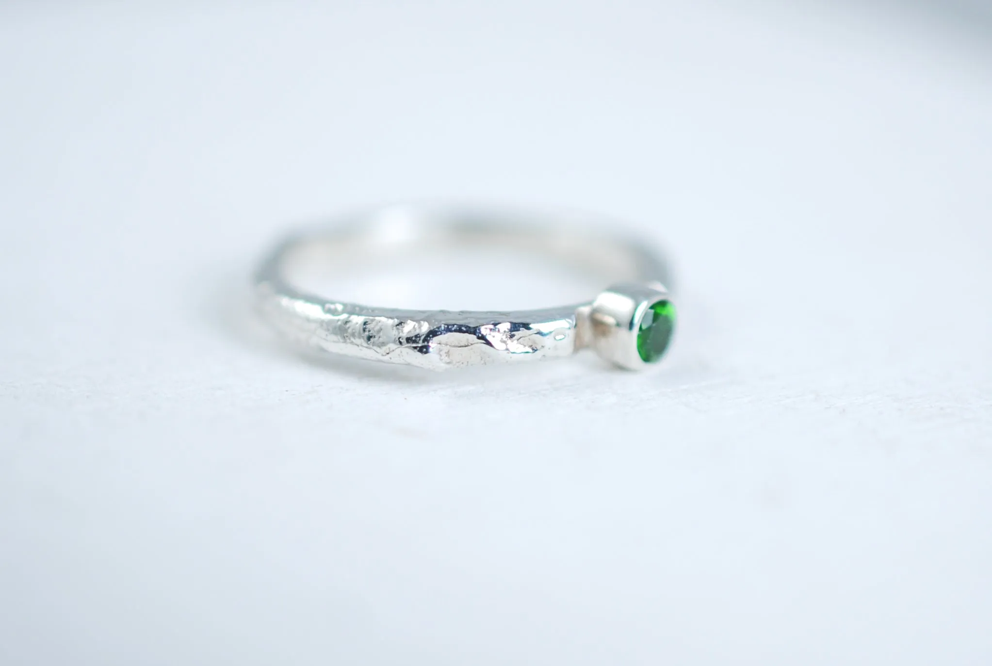 Sterling Silver stacking ring with green chrome diopside.