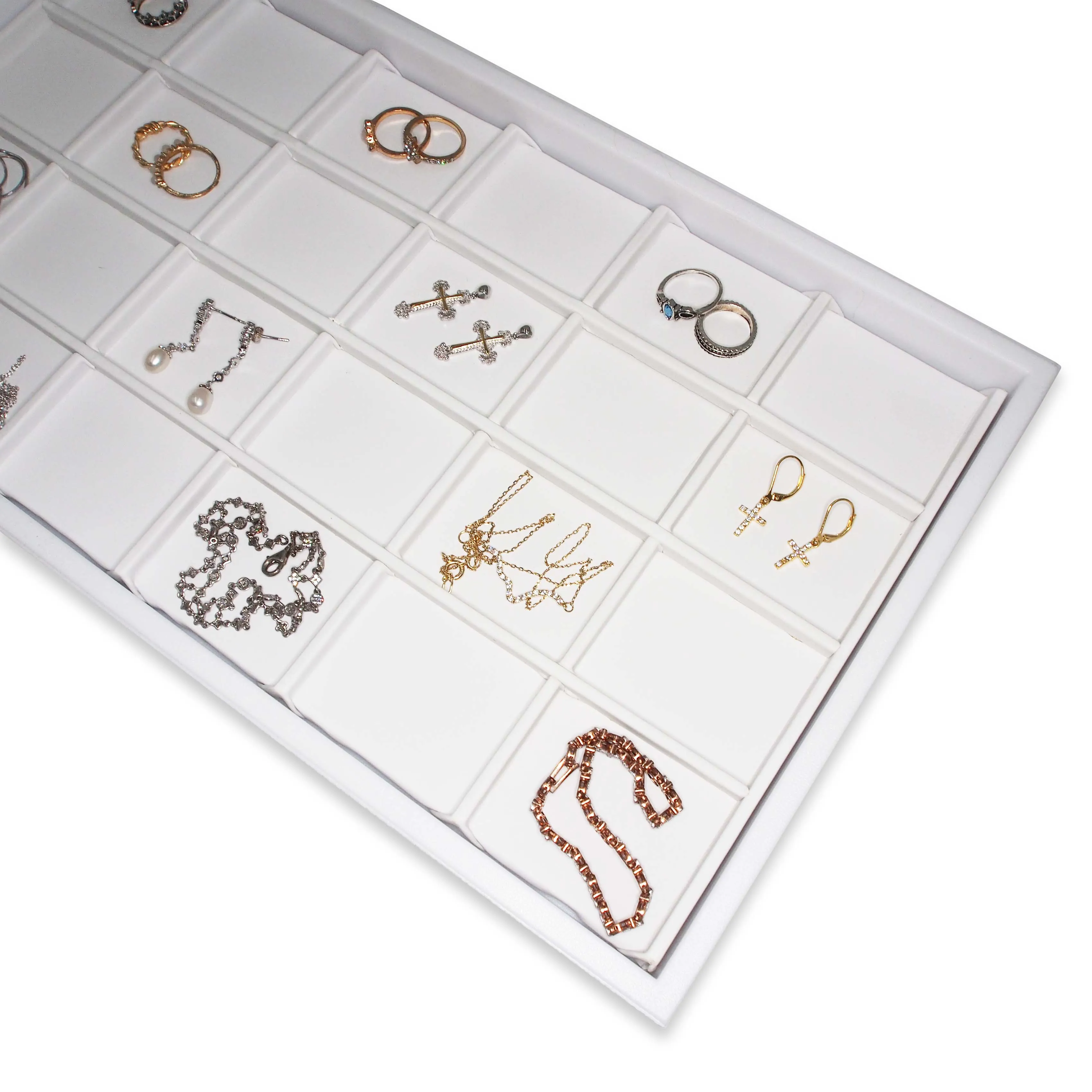 White Faux Leather 24 Section Deluxe Tray Insert Liner