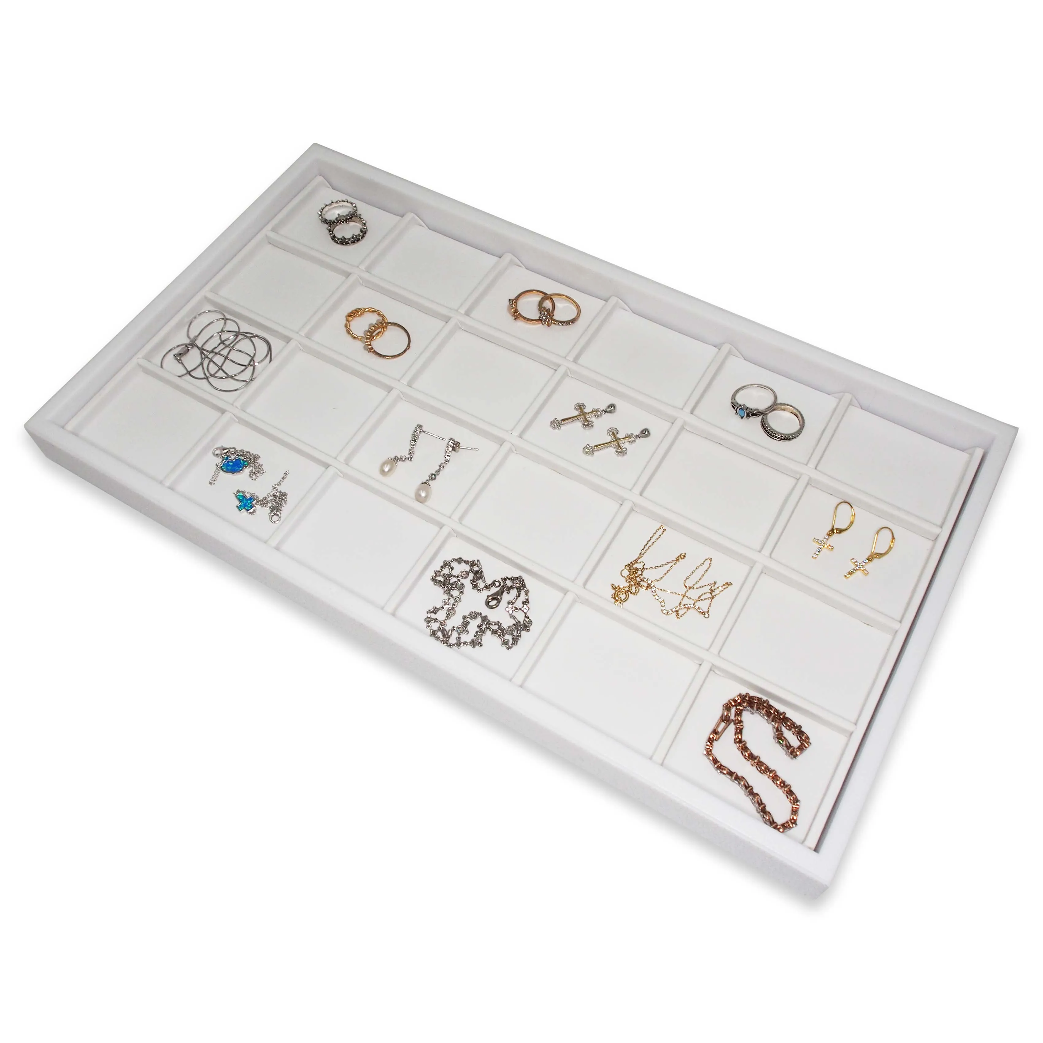 White Faux Leather 24 Section Deluxe Tray Insert Liner